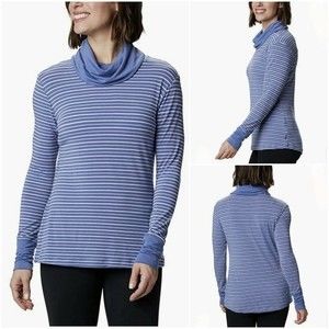 Columbia Shirt Women's XS Blue White Essential Elements Striped Long Sleeve Cowl